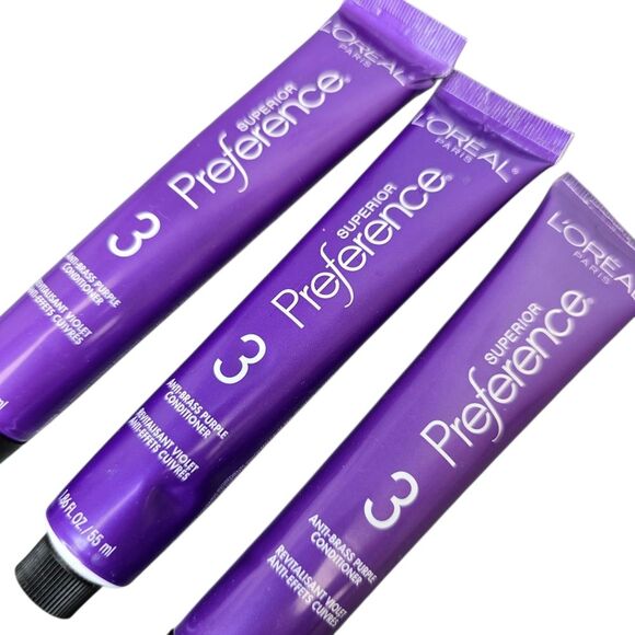 New LOreal Superior Preference 3 Anti-Brass Purple Conditioner 3 Tubes 1.87fl oz - Picture 2 of 7